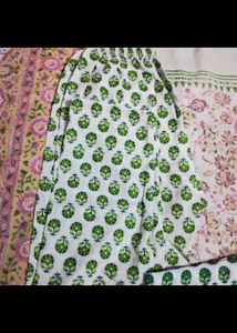 Cotton Green Printed Kurta Set L Size