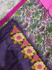 Purple Pink Flower Work Saree.