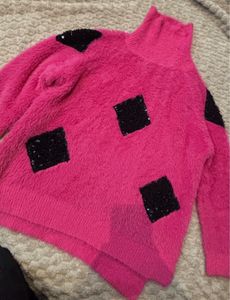 Pink Embellished Turtleneck Sweater