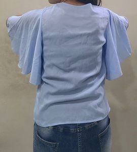 Light Blue Shein Ruffle Sleeves Top