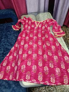 Pink Floral Print Flared Kurti