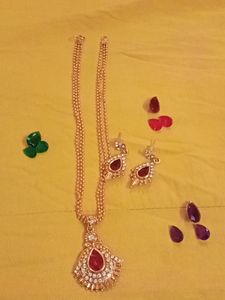 Necklace And Studs With Stone Changeable 4 Sets