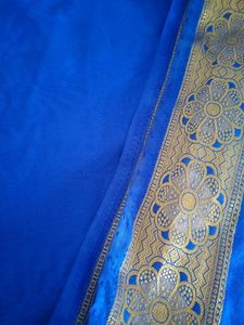 Royal Blue Crepe Saree With Imperfections But Okay