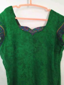 Leaf Green Kurta With Nice Neck Design