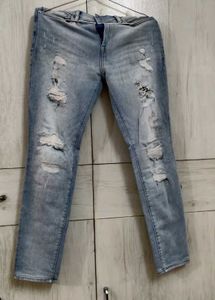Light Blue Distressed Slim Fit Jeans.