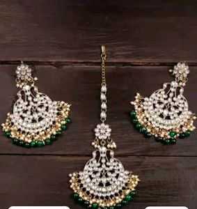 Zaveri Pearls Gold Toned & Green Set of Earrings