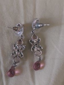 Long Silver drops with emeralds, pink tourmalines