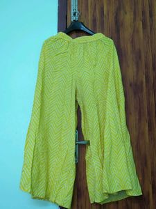 Yellow Printed Palazzo Pants With Matching Shawl