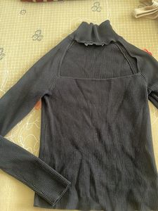 Zara Black Turtle Neck Cutout Sweater Top