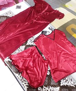 Night Wear - 3 Piece - Maroon