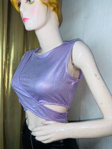 Shimmery Purple Sleeveless Crop Top