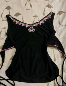 Black Embellishments Back Tie Top