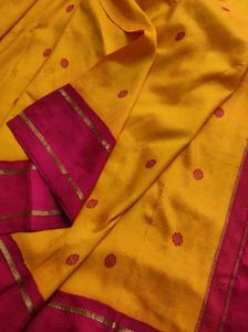Yellow &amp; maroon red pure Silk Saree