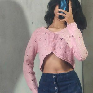 Cute Pink Cropped Cardigan