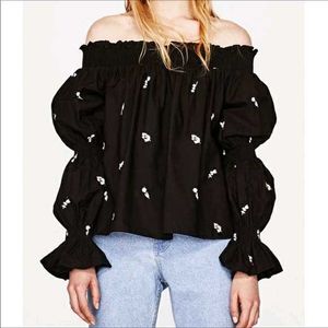 Black Floral Off-the-Shoulder Top