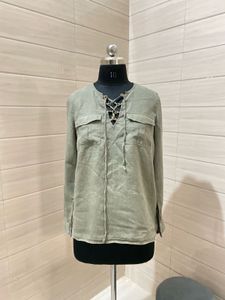 Michael Kors Olive Green Lace-Up Top