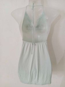 SATIN COWL NECK BACKLESS DRESS