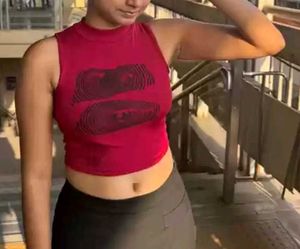 Red Graphic Crop Top