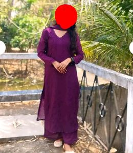 Chikenkari Embroidery Work Kurta Set With Plazo&Du