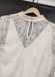 Cream Color Net Design Top For 32 Bust