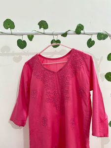 Pink Embroidered Kurti Top