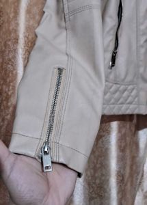Stylish Beige Faux Leather Jacket