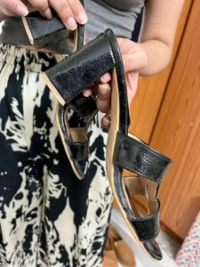 Black Patent Leather Block Heel Mules