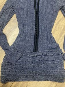 Ribbed Ruffle Zip Dress