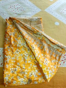 Golden yellow With Silver Silk Saree