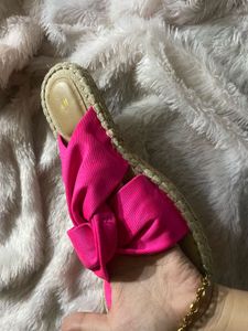 H&amp;M Pink Bow Espadrilles Tie Flats