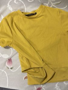 Yellow Ribbed Short Sleeve Top