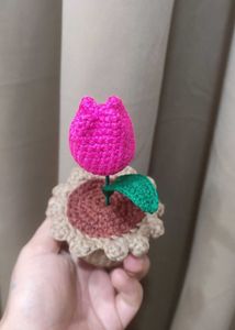 Crochet Pink Tulip in Pot