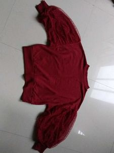 Maroon Top with Mesh Sleeves