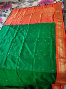 Green And Orange Silk Saree
