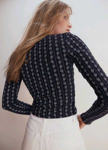 H&M Lace Detail Floral Long Sleeve Ribbed Top/ S