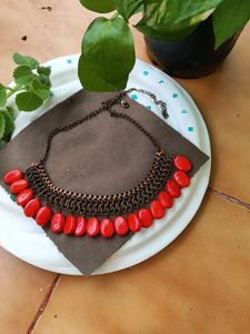 Boho Red Bead Necklace