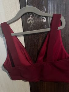 Burgundy Deep V Crop Top
