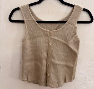 Cute Beige Button Tank Top