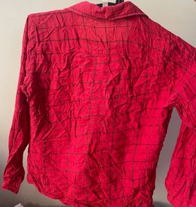 Red Textured Button-Up Shirt