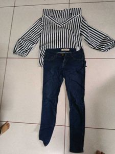 Striped Top & Dark Wash Jeans Set