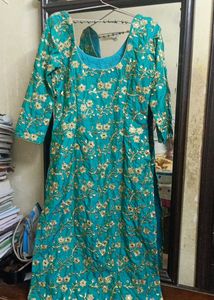 Teal &amp; Gold Embroidered Kurti