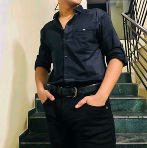 Black Shirt With Grey Patchwork (Long Sleeves)