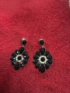 Black Floral Drop Earrings