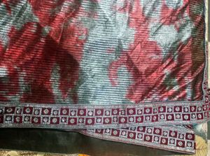 Elegant Maroon &amp; Black Designer Saree