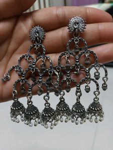 Elegant Silver Jhumka Earrings