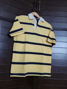 Turtle Brand Men Yellow Striped Casual Polo Tshirt