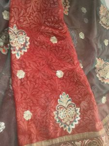 Elegant half net  chiffon saree with blouse