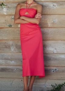 Coral Halter Cutout Midi Dress