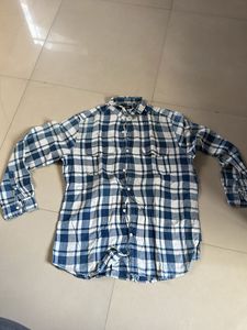 Blue and White Plaid Flannel Shirt
