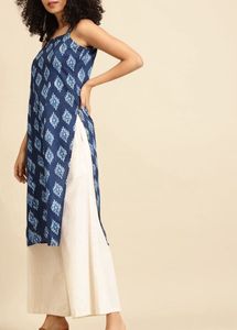 Anayna Blue And White Geometric Cotton Print Kurta